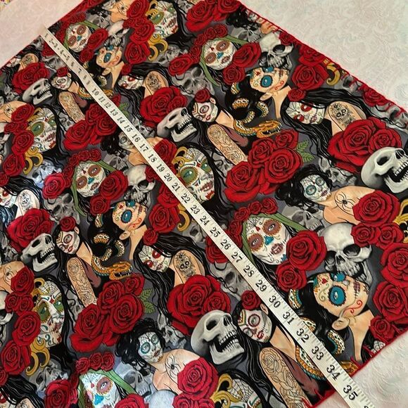 Hand Embellished Tapestry Small Blanket Sugar Skulls Cactus Hand Crocheted - Picture 3 of 11